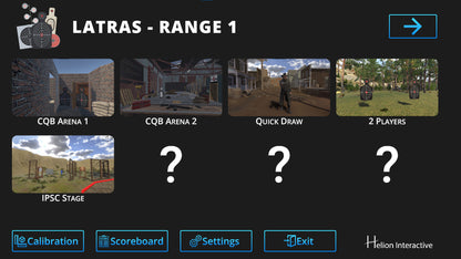 Menu screen from a shooting simulation with various game modes.